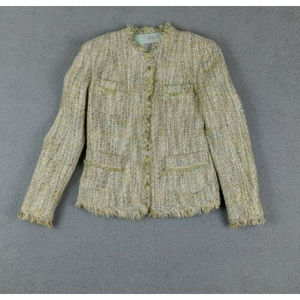 Talbots Collections Size 6 Womens Lined Blazer Coat Cotton Silk Fringe Jacket